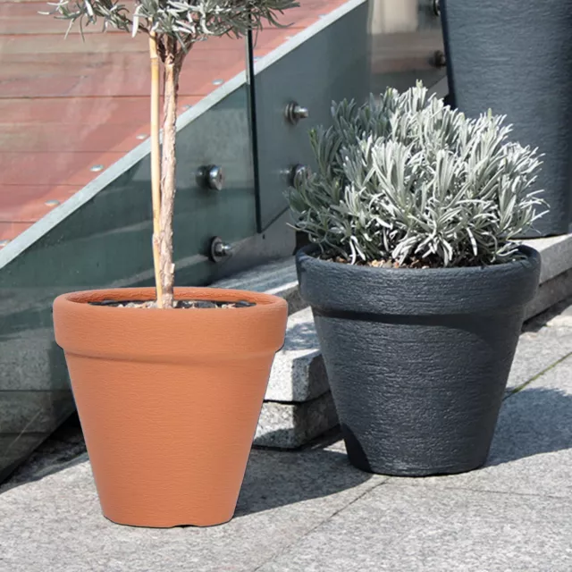 Round Plastic Plant Pot Flower Planter Garden Indoor Outdoor Gro Stone Clay Look