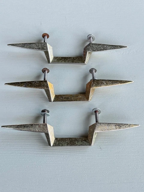 3 Vintage Mid Century Modern Atomic Drawer Pulls Metal