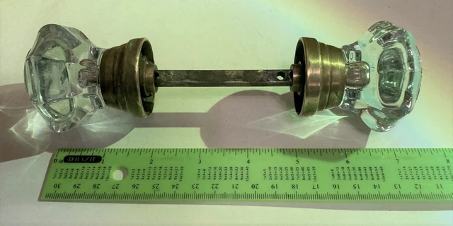 Vtg Architectural Salvage 8 points Rosette Clear Crystal Glass Door Knob  2.25"W
