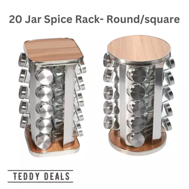 Wood Design Metal 12-20 Jar Rotating Spice Rack Stand Carousel Organizer Cabinet