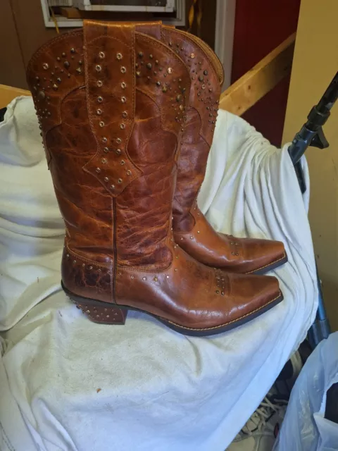 Ariat Brown Leather Studded Sequins Cowgirl Boots. SEXY. ladies Size 11B