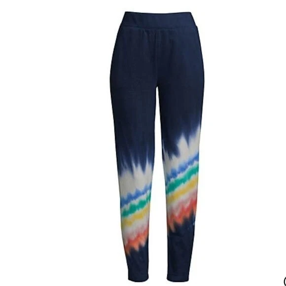 NWT Lands End Womens Serious Sweats Sweatpants Pants Deep Sea Navy Tie Dye LARGE