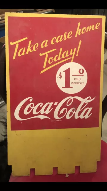 ORIGINAL 1940’s COCA COLA TAKE A CASE HOME TODAY RARE VINTAGE MASONITE SODA SIGN