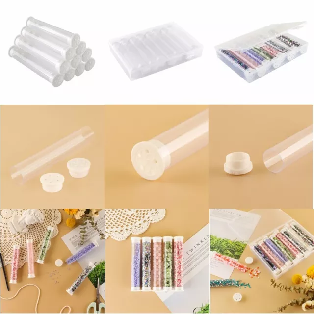 10 piezas/juego de tubos de almacenamiento de plástico transparente recipiente de perlas con tapa