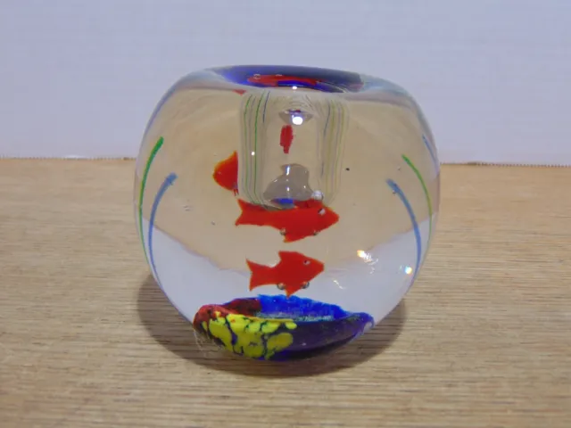 Art Glass Aquarium Fish Themed Glass Paperweight Taper Candle Holder