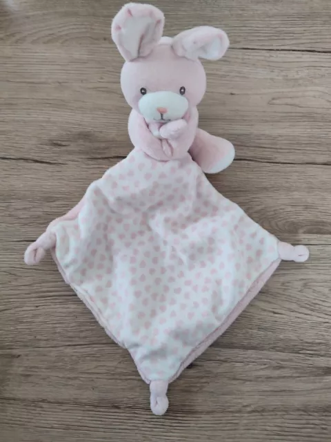 Doudou Plat Nicotoy Lapin Rose Mouchoir Rose Blanc Et Coeur Rose tbe