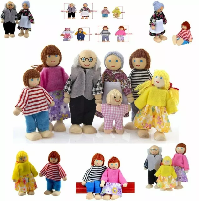 1 Set Wooden Furniture Dolls House Family Miniature 7 People Doll Toy For Kids A