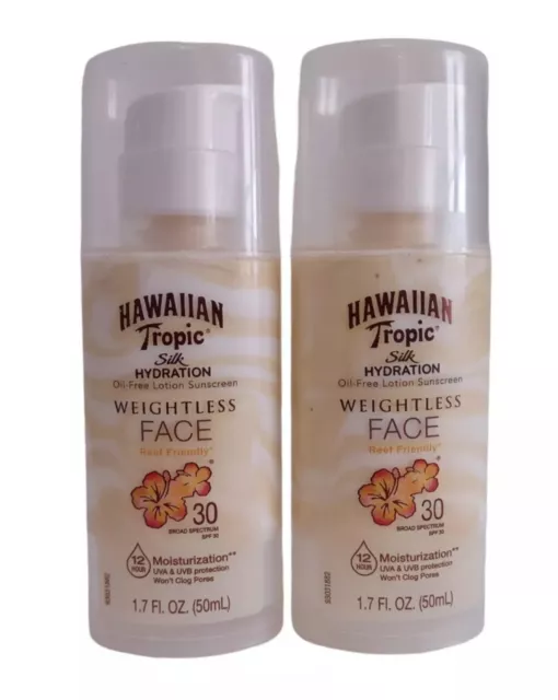 2 Hawaiian Tropic Silk Hydration Weightless Sunscreen Face Lotion SPF 30, 1.7 oz