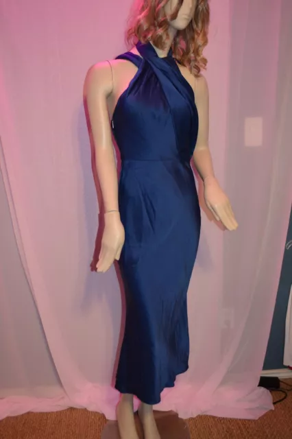 Jason Wu Navy Blue Satin Asymmetrical Halter Maxi Dress Retail $1385.00 3