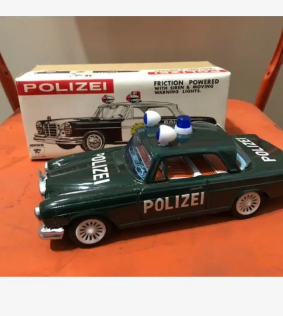 Ichiko Mercedes Benz Police Car Tinplate Polizei Tin Toy 1970 W/BOX F/S FEDEX
