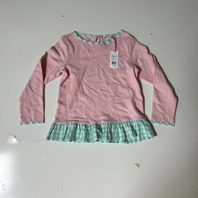 Vineyard Vines Girls Size 14 NWT Pink Green Long Sleeve Ruffle Hem Sweatshirt