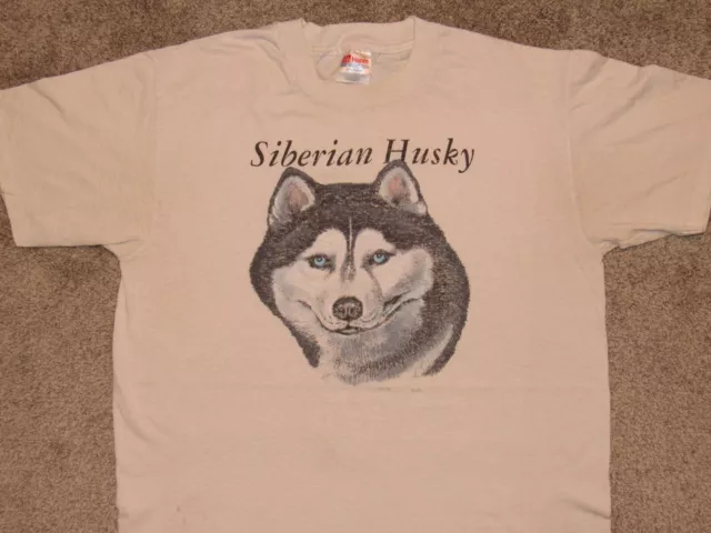 Vtg 90s SIBERIAN HUSKY Face Art T-SHIRT Mens MED Dog Portrait Soft 50/50 USA Pet