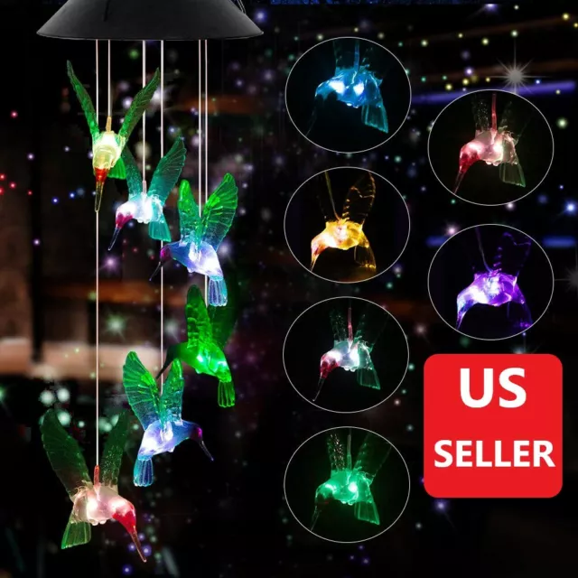 Large Wind Chime Lights LED Solar Powered Color-Changing Outdoor Garden Décor US