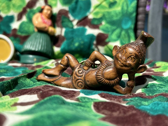 VTG Hawaiian Tiki Bar decor Treasure Craft Menehune, Shot glass, Hula Girl, Art 8