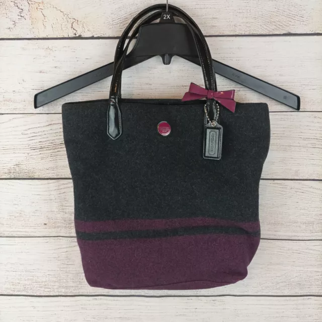 Coach Wool Stripe North South Tote Bag Passion Berry