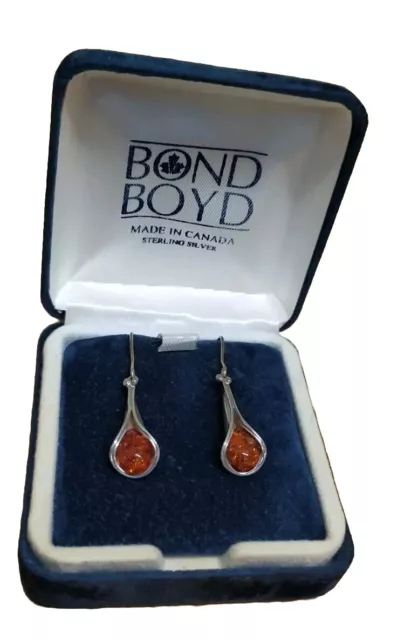 Bond Boyd 925 Sterling Silver Amber Teardrop Earrings Made In Canada Canadian