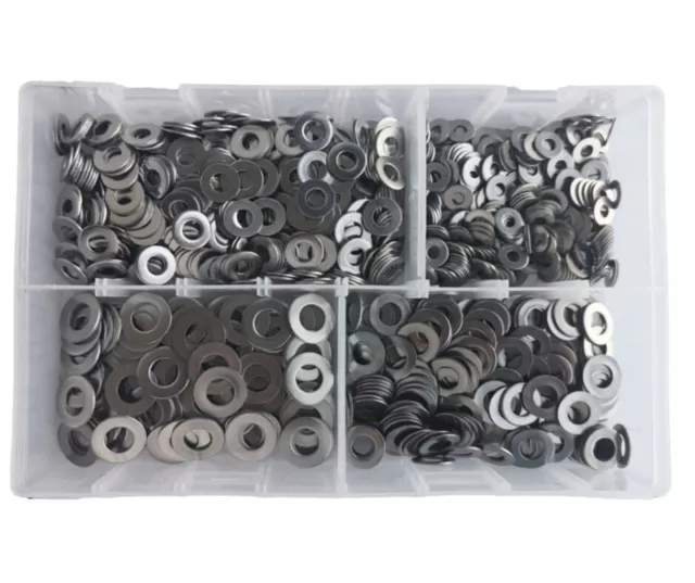 Assorted Box of 1000 3/16" - 3/8" Flat Washers - A2 Stainless Steel Bolts Screws