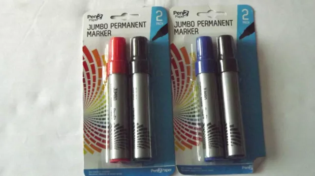 2 JUMBO Markers EXTRA WIDE Oversized Chisel Tip PERMANENT Black