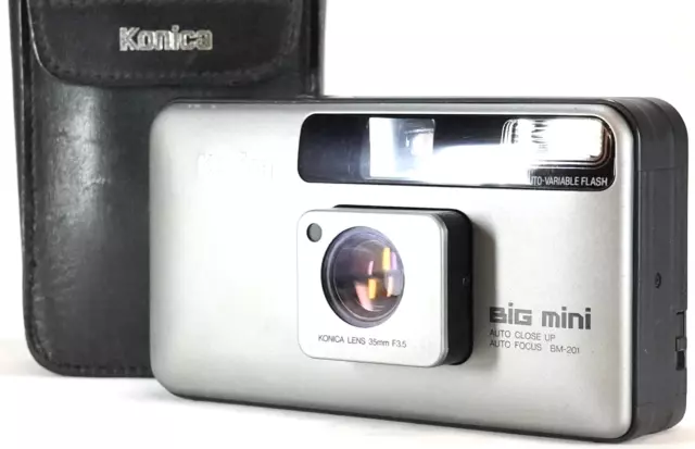 ⏯ Read!! [LCD work Exc+5 w/Case] Konica BIG Mini BM-201 35mm Film Camera JAPAN