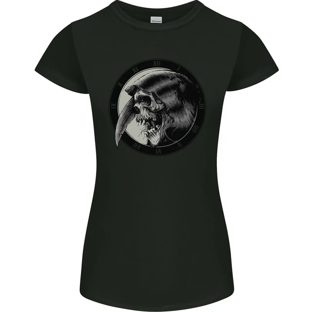Grim Reaper Orologio Teschio Biker Gotico Demone Donna Petite Cut T-shirt