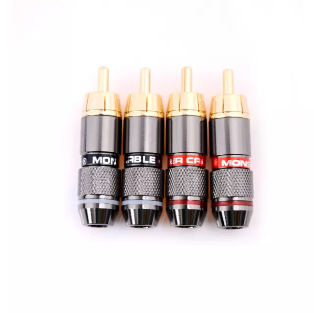 4 Pcs RCA Hi-Fi Gold-Plated Copper Male Plug Audio Connector S P3 SN❤