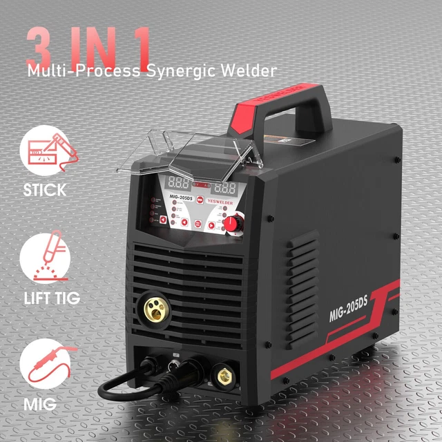 MIG Welder, 205A,110/220V, Gas/Gasless/Lift TIG/Stick 3 in 1 Welding Machine