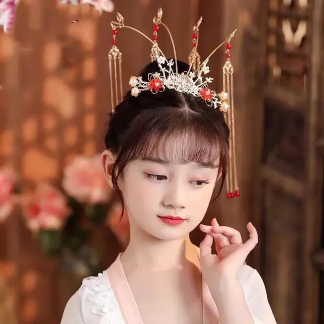 Chinese Women Girls Hair Crown Tassel Stick Hairpin Hair Bun Headdress Cosplay