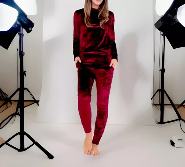 WOMENS LADIES CRUSHED Velvet Lounge Suit Set Sweatshirt Lounge Wear Tracksuit UK 8.99 PicClick UK
