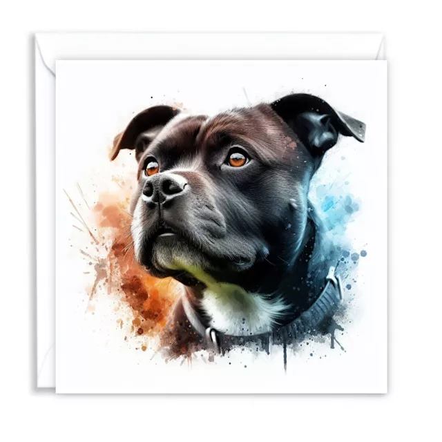 Staffy Staffordshire Bull Terrier  Dog Watercolour Splash Effect Greeting Card