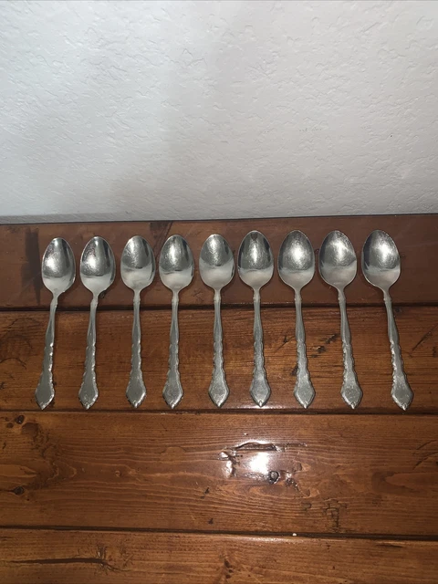 9 Oneida Community SATINIQUE Satin Scrolls Stainless Flatware 6" TEASPOONS SET