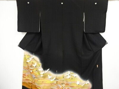 73521# Japanese Kimono / Antique Tomesode / Embroidery / Festival Float With Cra