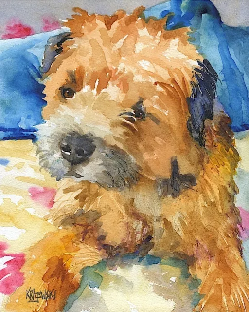 Border Terrier Dog Art Print Signed by Artist Ron Krajewski 8x10