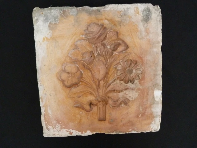 sculpture en creux bouquet florale platre peint 1930 moule dimension 35 x 33 cm
