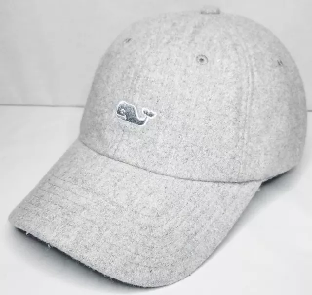 Vineyard Vines Gray Whale Logo Adjustable Leather Strapback Wool Blend Hat Cap