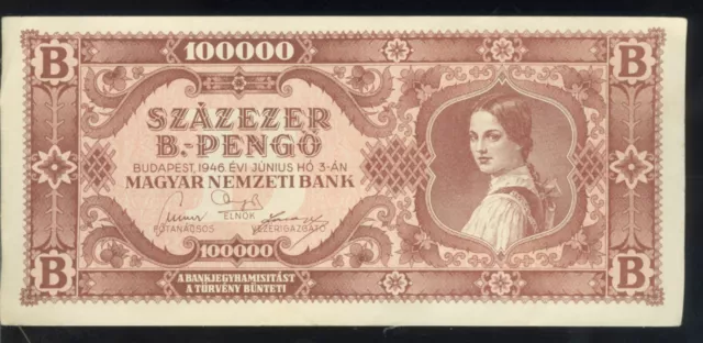 HUNGARY 100 000 1946 10000 "B" Pengo HUNGARIAN Inflation NOTE