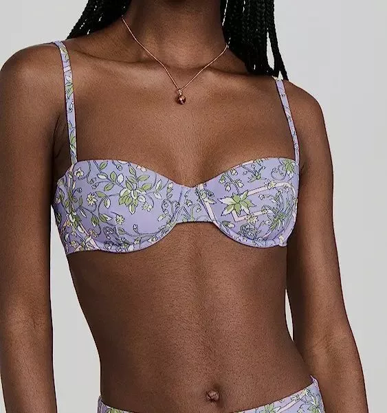 $148 Tory Burch Womens Purple Printed Underwire Bikini Top Swimwear Size Medium