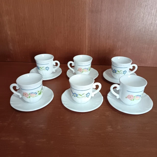 2 Tasses à Café Arcopal Vintage Motif Fleurs Des Champs - Avec Soucoupes