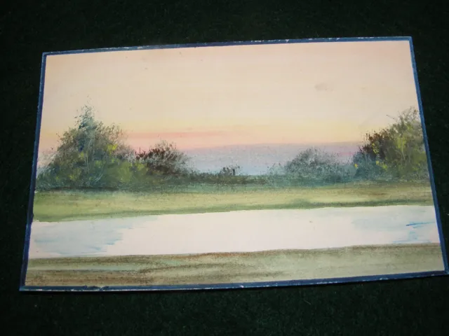 Vintage Postcard Original Watercolour Scene Hand Painted To Card Painting