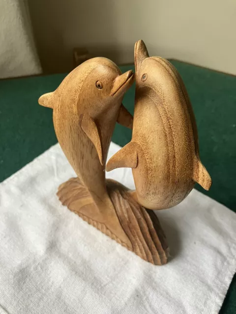 Hand Carved Wooden DOLPHIN Ornament.