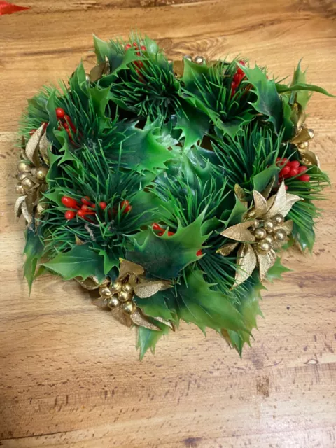 Vintage Christmas Greenery Plastic Candle Holder Ring Center Piece Gold