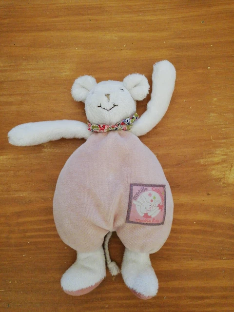 Doudou Moulin Roty Myrtille Et Capucine Souris Blanc Rose Grelot Hochet