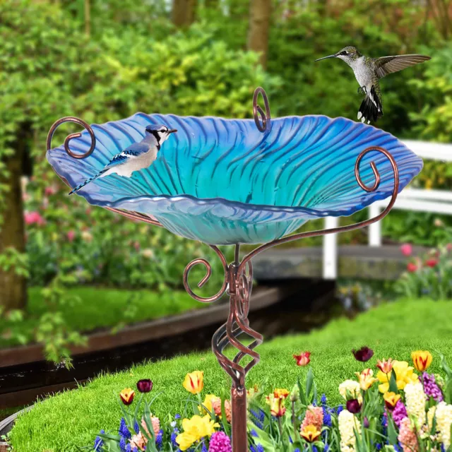 Gartenstecker Vogeltränke Metall Vogelbad stehend Wasserschale Gartenstab 80cm