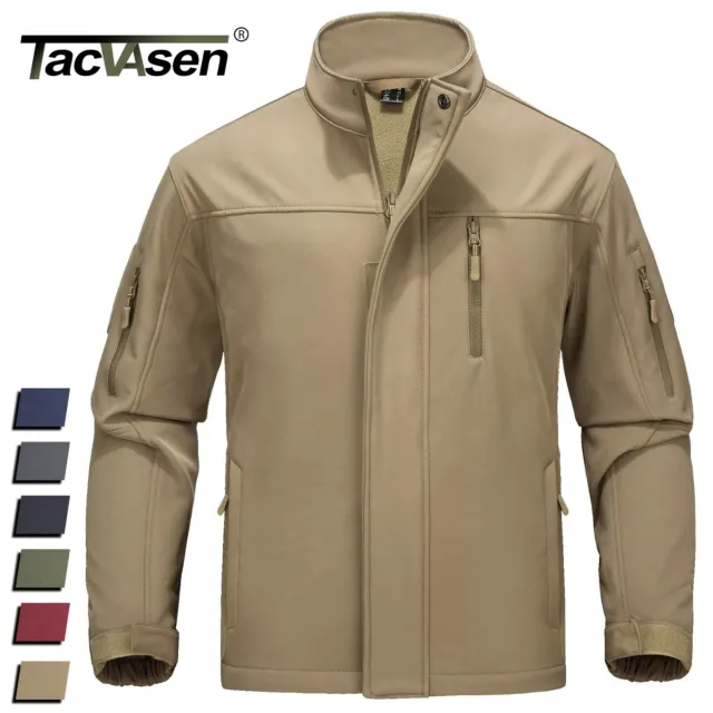 Mens Waterproof Softshell Fleece Lined Tactical Hiking Jacket 6 Pocket Work Coat