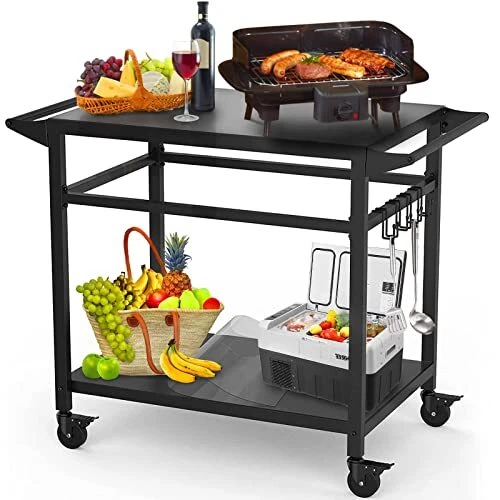 20"x 32" Double-Shelf Movable Grill Table, Two Tablecloths Included, Outdoor