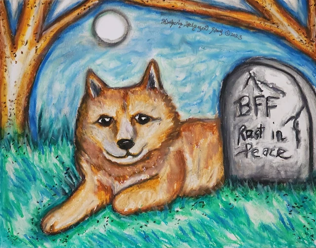 FINNISH SPITZ 8.5 x 11 Gothic Art Print Signed Artist KSams Halloween Grave Moon