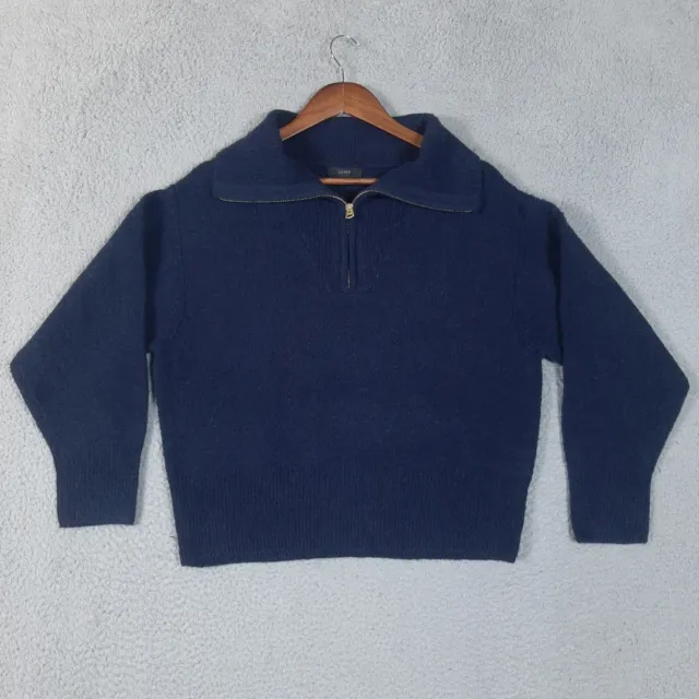 J. Crew Sweater Men's Medium Navy Blue Merino Wool Alpaca Blend 1/4 Zip Holiday