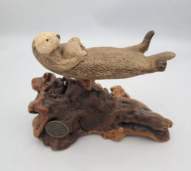 John Perry Painted Otter With Baby Sculpture