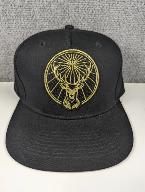 NEW Official Jagermeister Hat Gold Embroidered Black Snap Back Flat Brim Cap