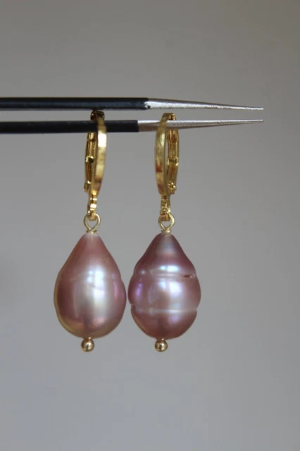 Boucles D'oreilles Dormeuses Perles Baroques Multicolores Plaqué Or - Marque Rose-Mimosa - Neuf Avec étiquettes