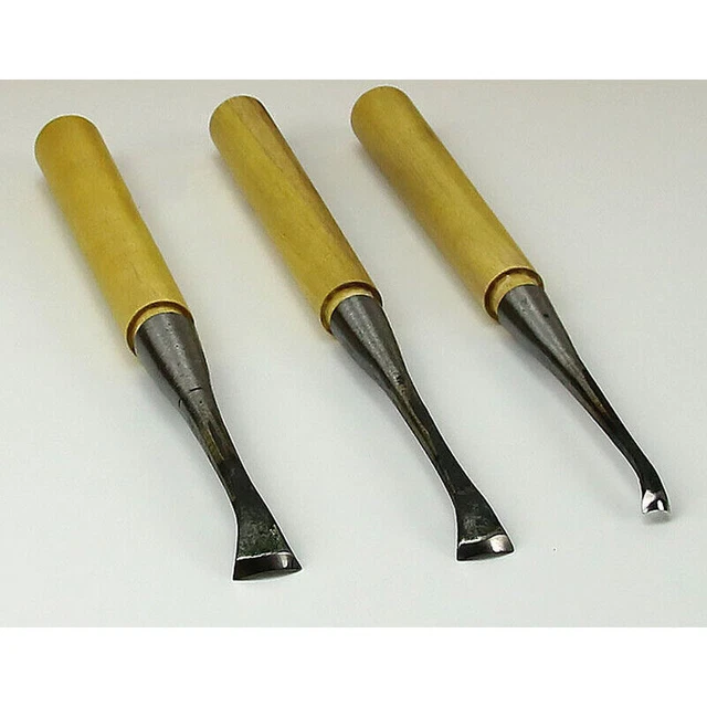 3PCS WOOD CARVING Hand Tools Chisels Bent Gouge Hook Knife Set